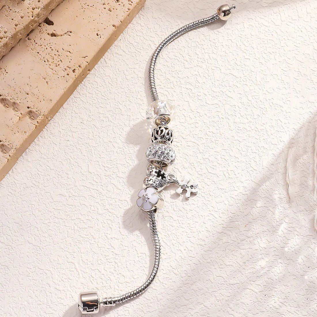 Heart Charm Bracelet — Electroplated Silver-Tone Layering Bracelet - Image 5