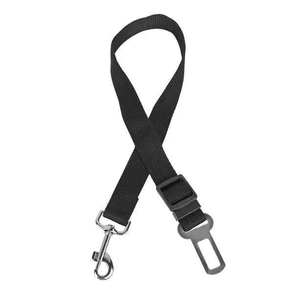 Black adjustable dog seat belt leash crossed over