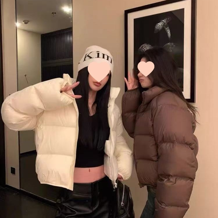 Womens Short Stand Collar Cotton Padded Jacket Wool Fur Fill