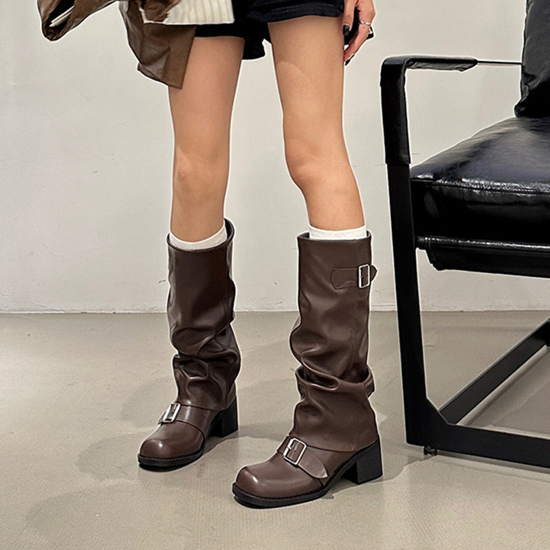 Women's Thick Heel Round Toe Over-The-Knee Knight Boots