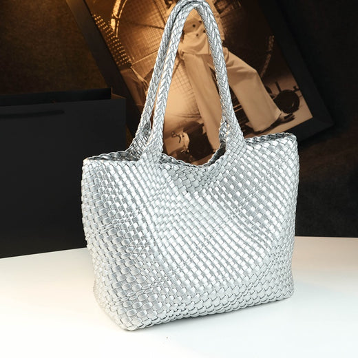 Cowhide tote bag strap and handle close-up