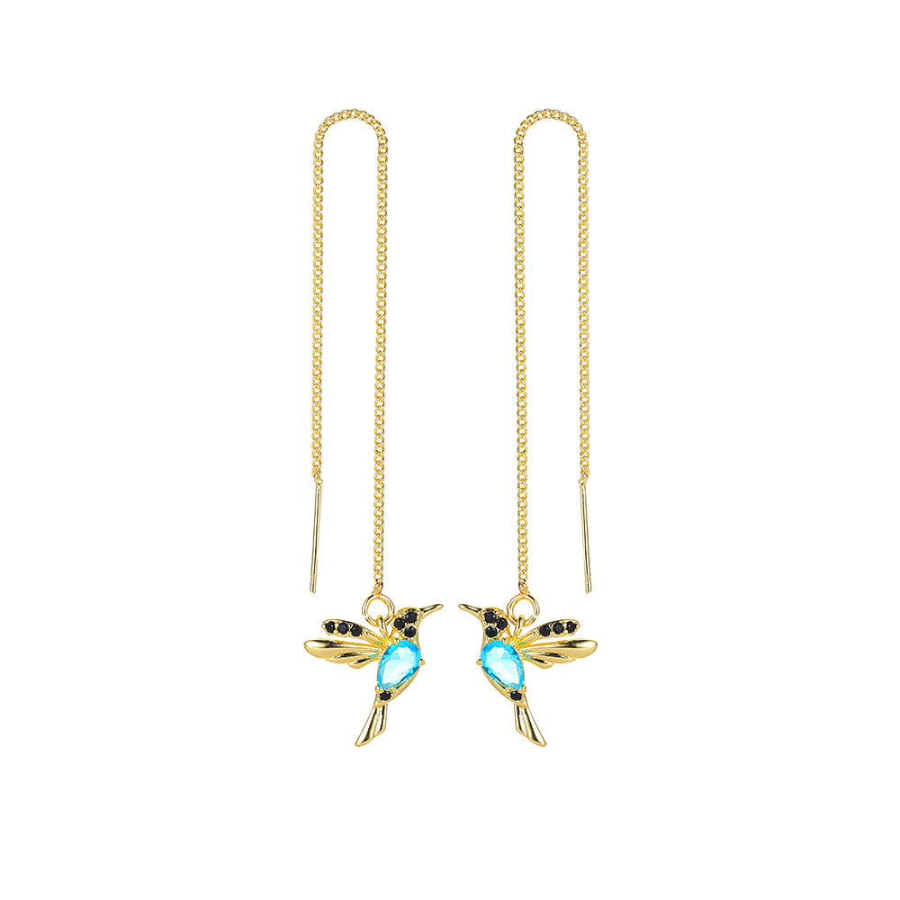 Antique gold-tone hummingbird threader earrings
