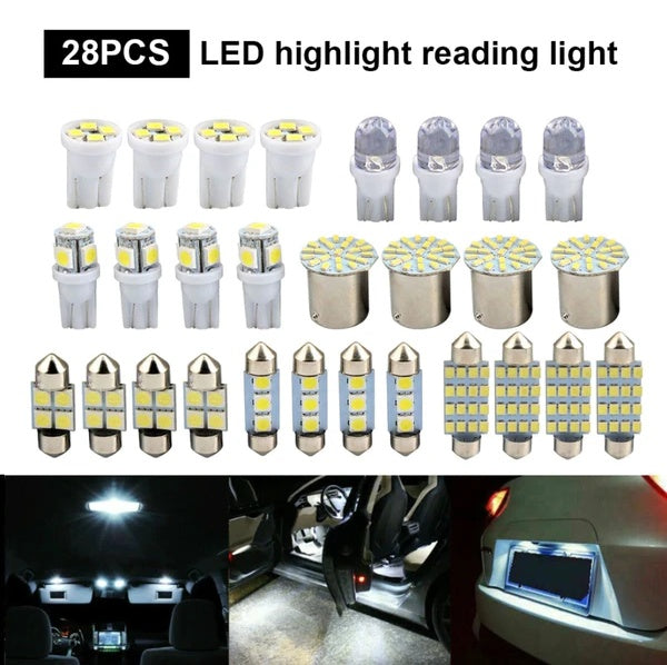 28 LED interior bulbs arranged in rows by type
