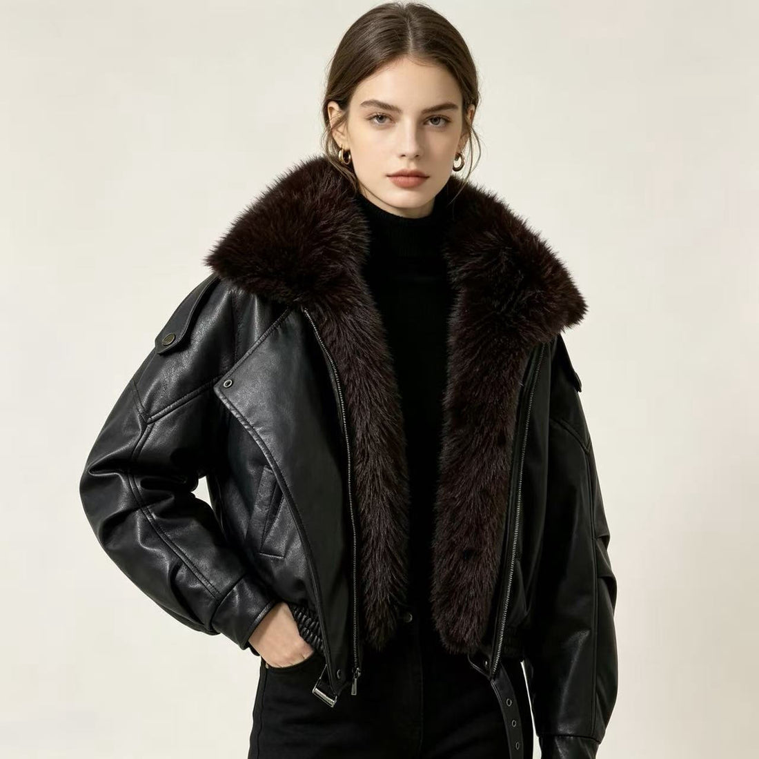 Women's Thickened Cotton Coat with Removable Fur Collar