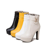 Women Chunky Heel Ankle Boots Side Zipper Rhinestone Short Boots