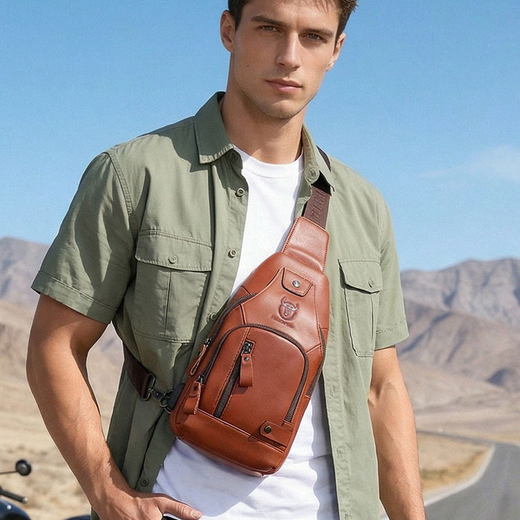 Mens Genuine Leather Crossbody Bag Outdoor Casual Chest Bag product image 3