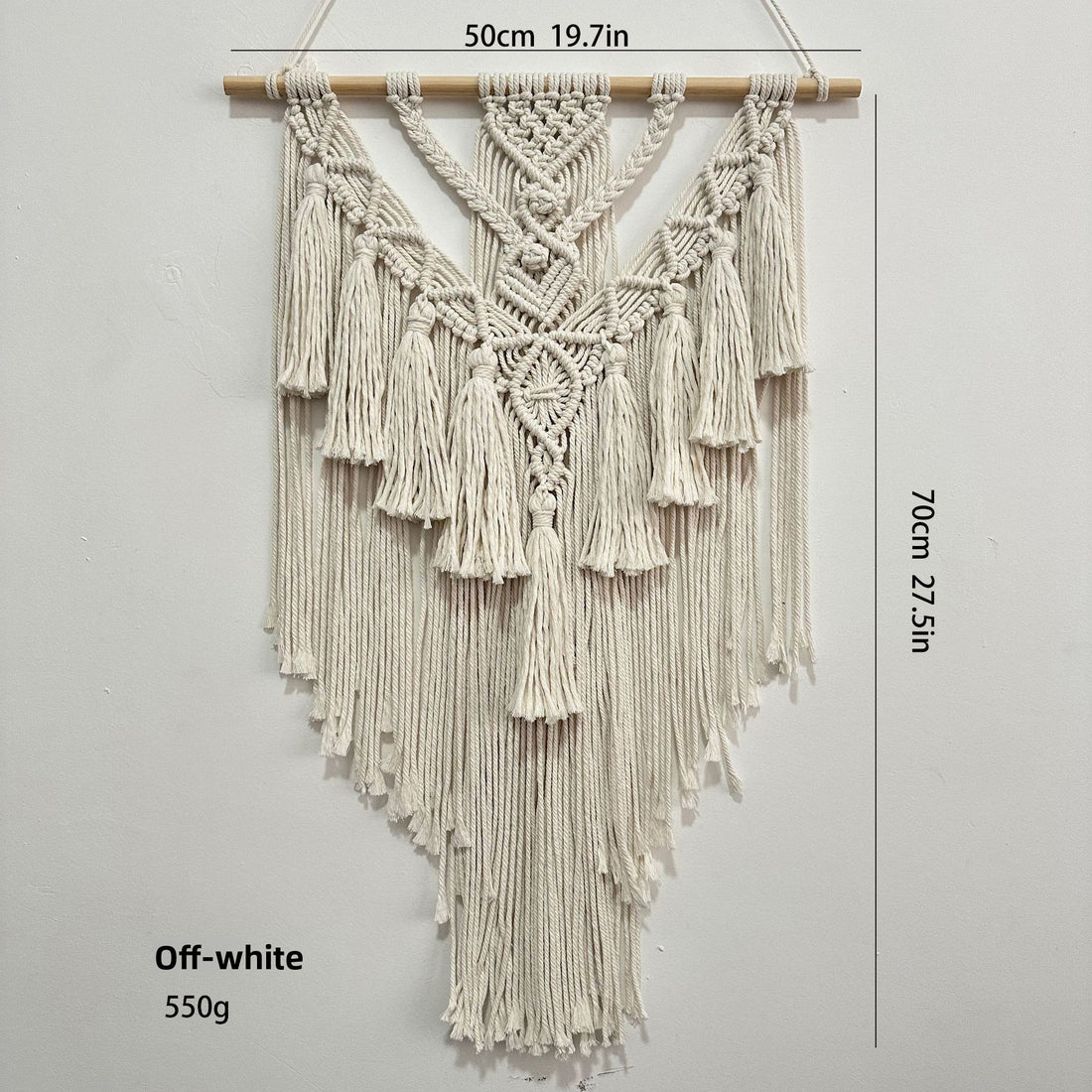 Bohemian-style hand-woven cotton rope fringed tapestry