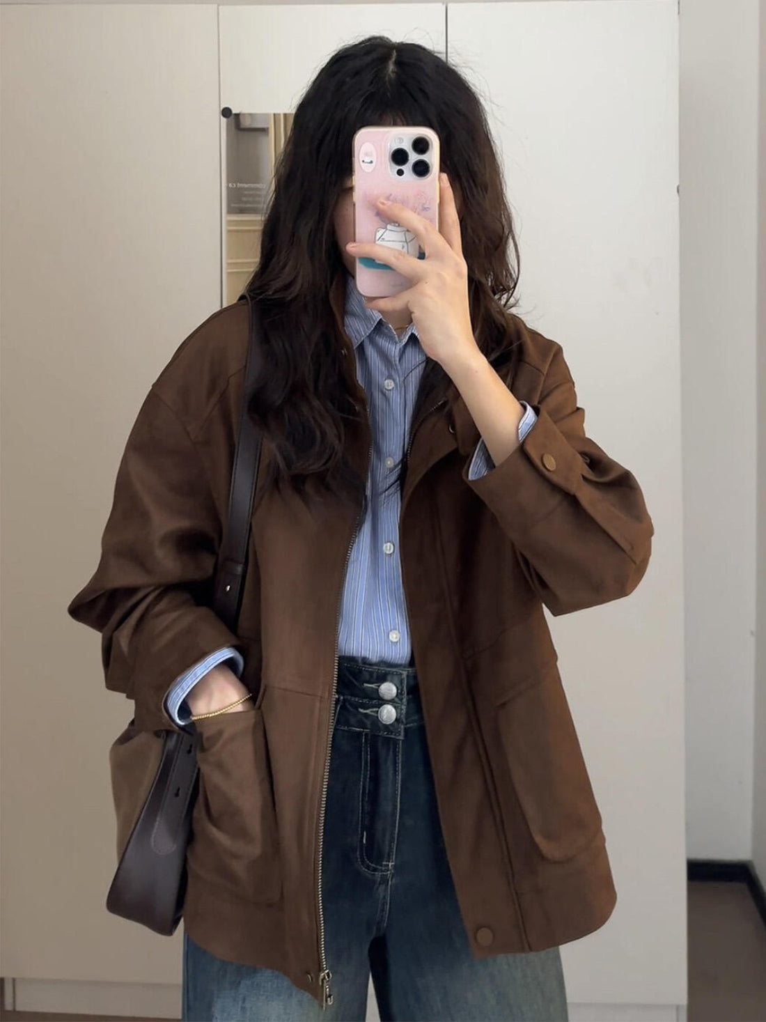 Korean Style Short Retro Brown Jacket Coat