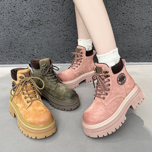 Women's Genuine Leather Mid-Calf Boots with Thick Sole