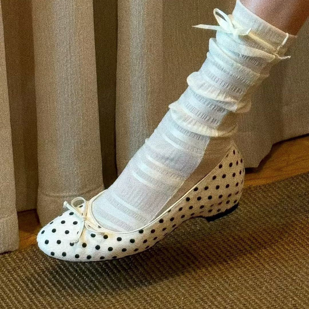 Polka Dot Bow Mary Jane Flat Shoes
