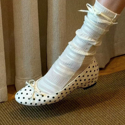 Polka Dot Bow Mary Jane Flat Shoes