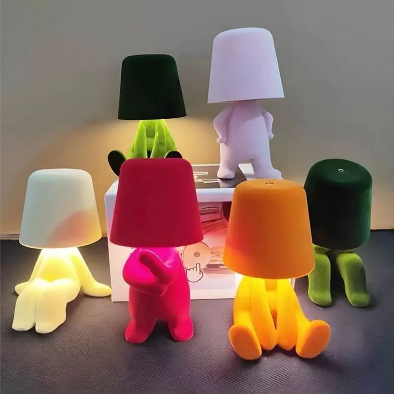 Textile-embroidered thinker figurine - rechargeable touchable night light