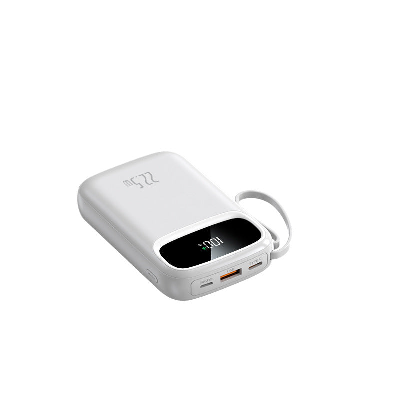 Large-capacity, compact power bank with built-in cable
