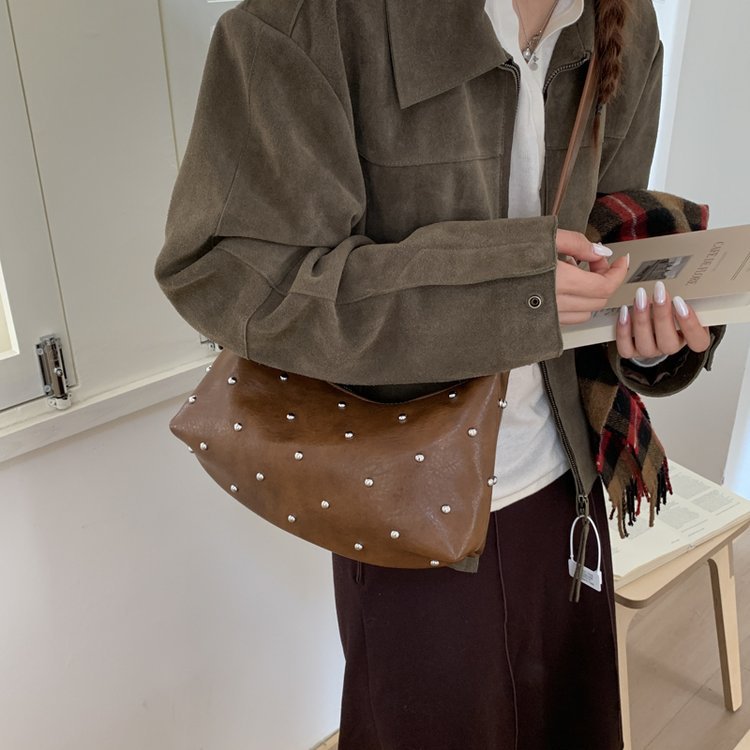 Vintage Rivet Detail PU Leather Crossbody Shoulder Bag