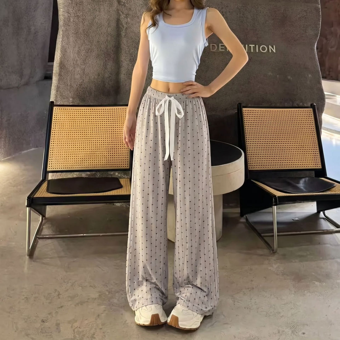 Women's artistic print wide-leg casual pants with elastic waist, photo 7