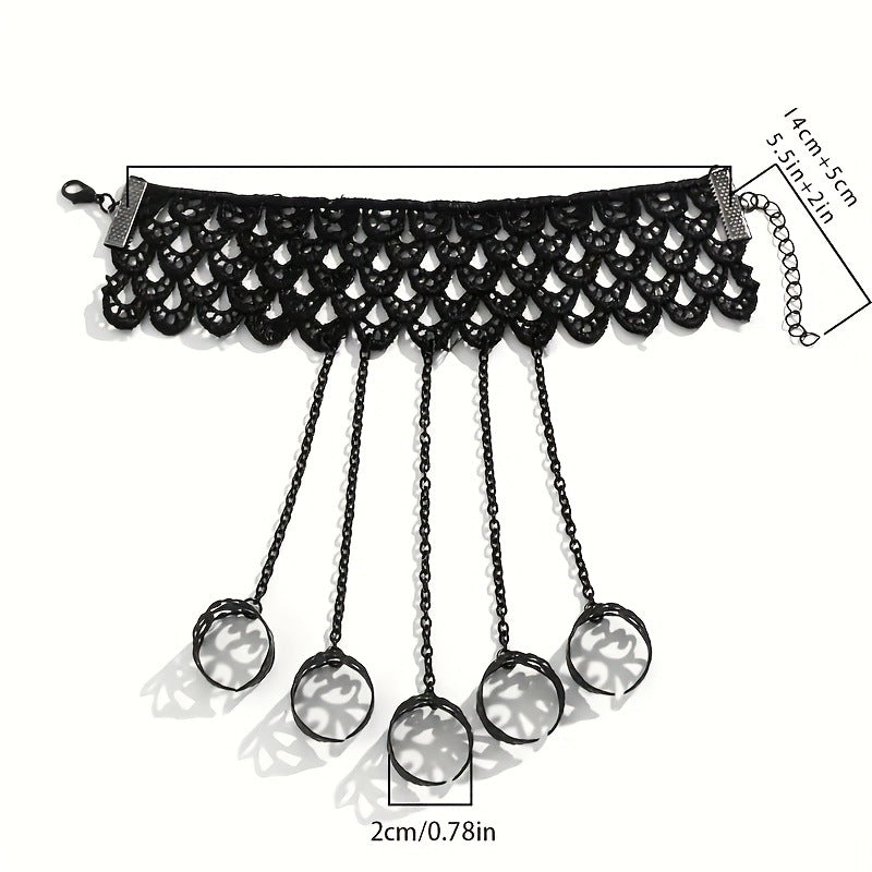 Gothic Ghost Finger Bracelet Punk Cone-Shaped Nail Chain Ring Black