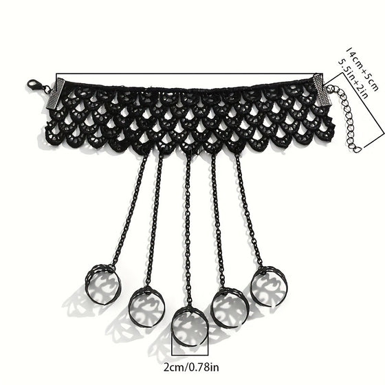 Gothic Ghost Finger Bracelet Punk Cone-Shaped Nail Chain Ring Black