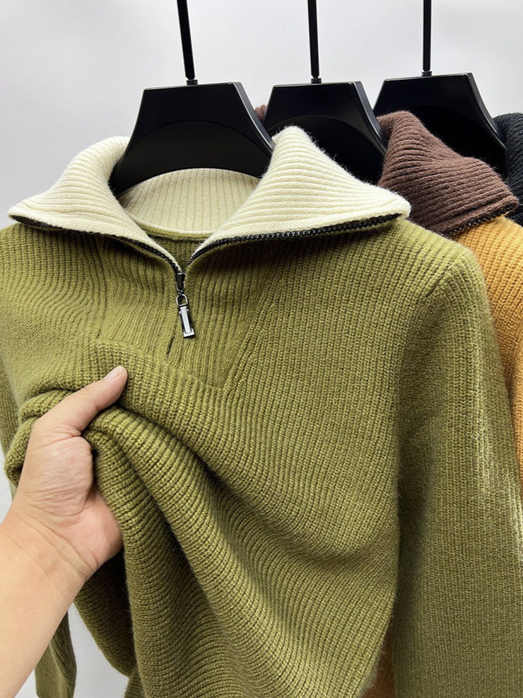 High-end zipper sweater coat men's winter reversible turtleneck sweater men's thickened bottoming shirt trendy men's sweater