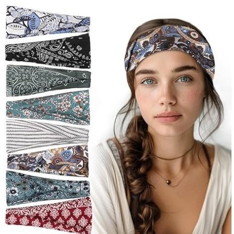 Floral Elastic Printed Wig Headscarf Headband Sports Sweat-Absorbent Hair Accessory