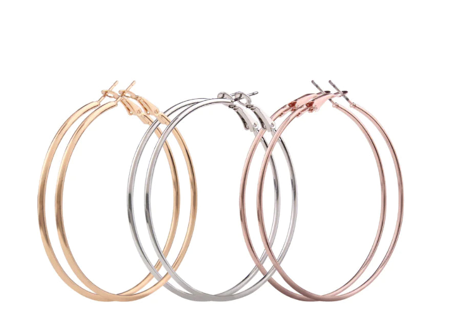 Geometric C-Shaped Hoop Earrings Set — Statement Alloy Hoops - Image 2