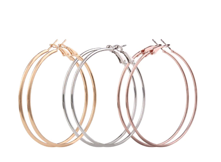 Geometric C-Shaped Hoop Earrings Set — Statement Alloy Hoops - Image 2