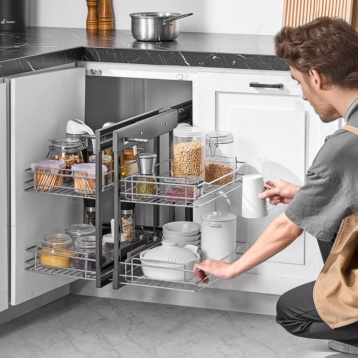 Blind corner pull-out four-shelf layout close-up