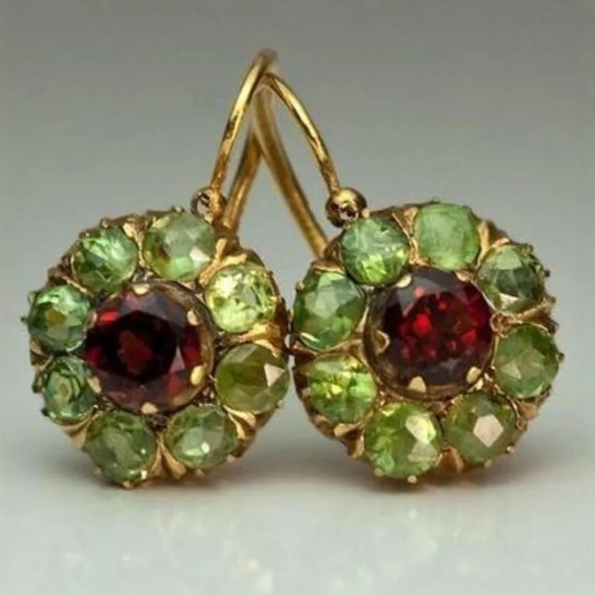 Victorian Two-Tone Rhodolite Peridot Alloy Drop Earrings