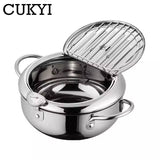 2.2L/3.4L Japanese Style Deep Fryer Gas Tempura Chicken French Fries Fryer Stainless Steel Cooking Pot Boiler with Thermometer