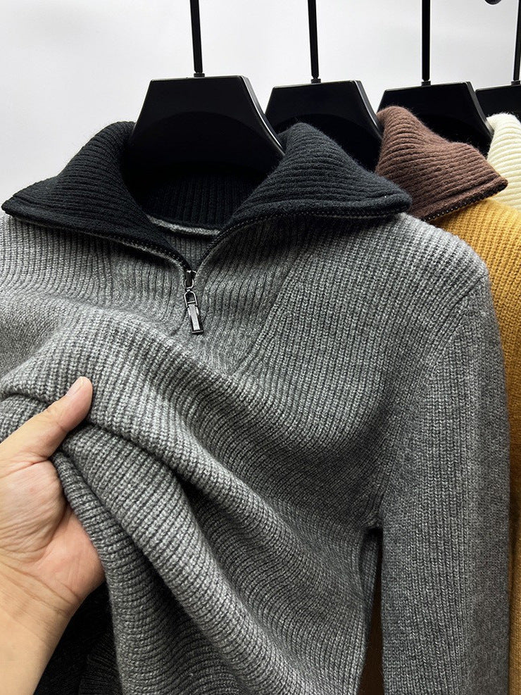 High-end zipper sweater coat men's winter reversible turtleneck sweater men's thickened bottoming shirt trendy men's sweater