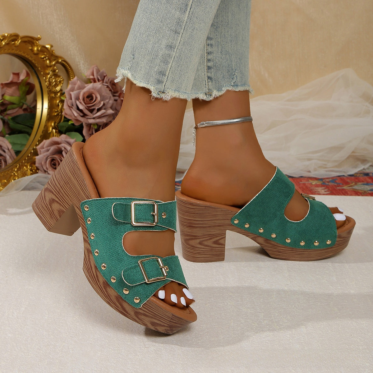 Womens Pointed Toe Thick Heel Lace Up Ankle Boots