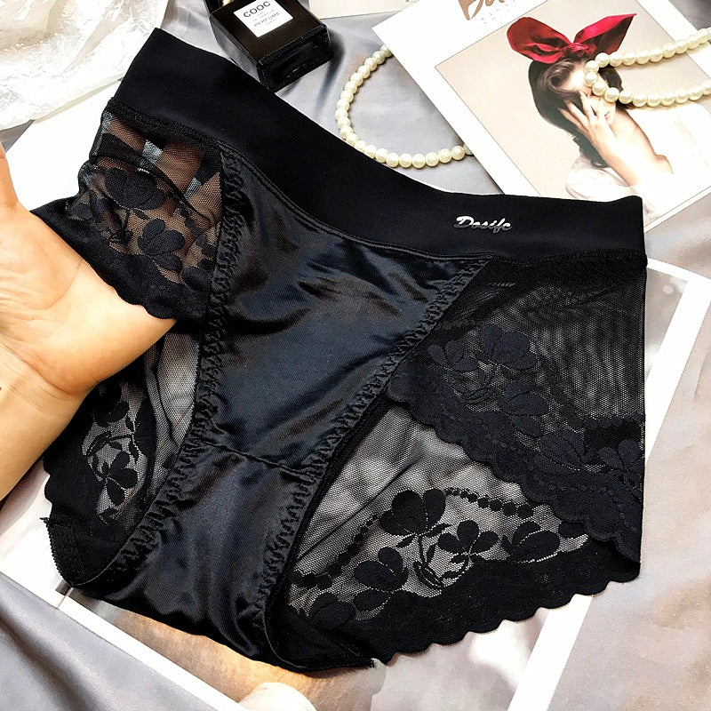 Women High Waist Lace Satin Briefs