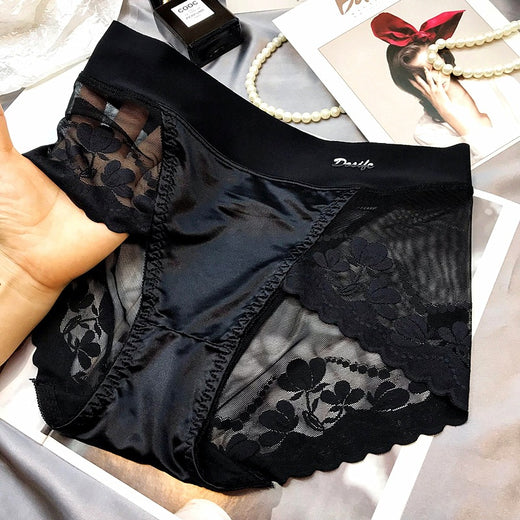 Women High Waist Lace Satin Briefs