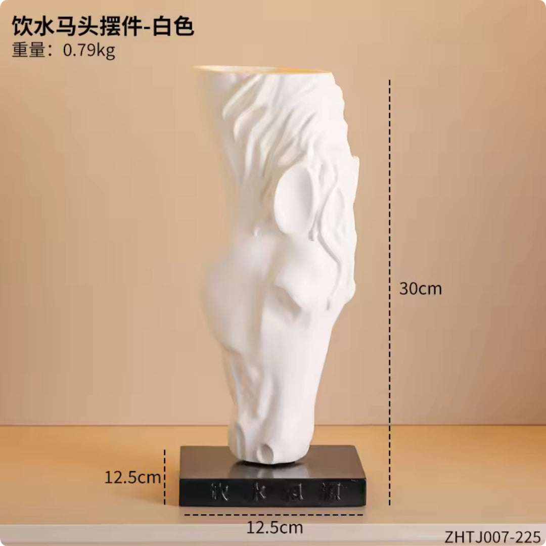 Matte resin horse head sculpture front view