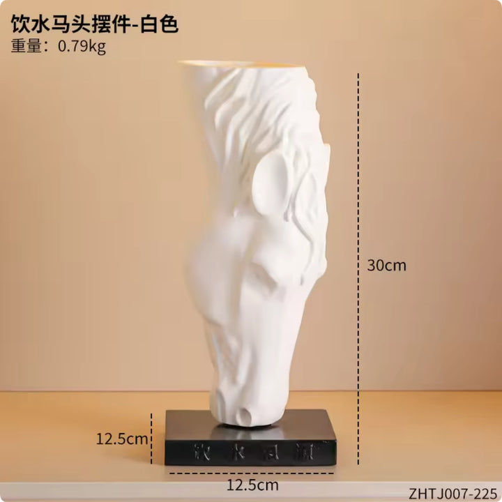 Matte resin horse head sculpture front view