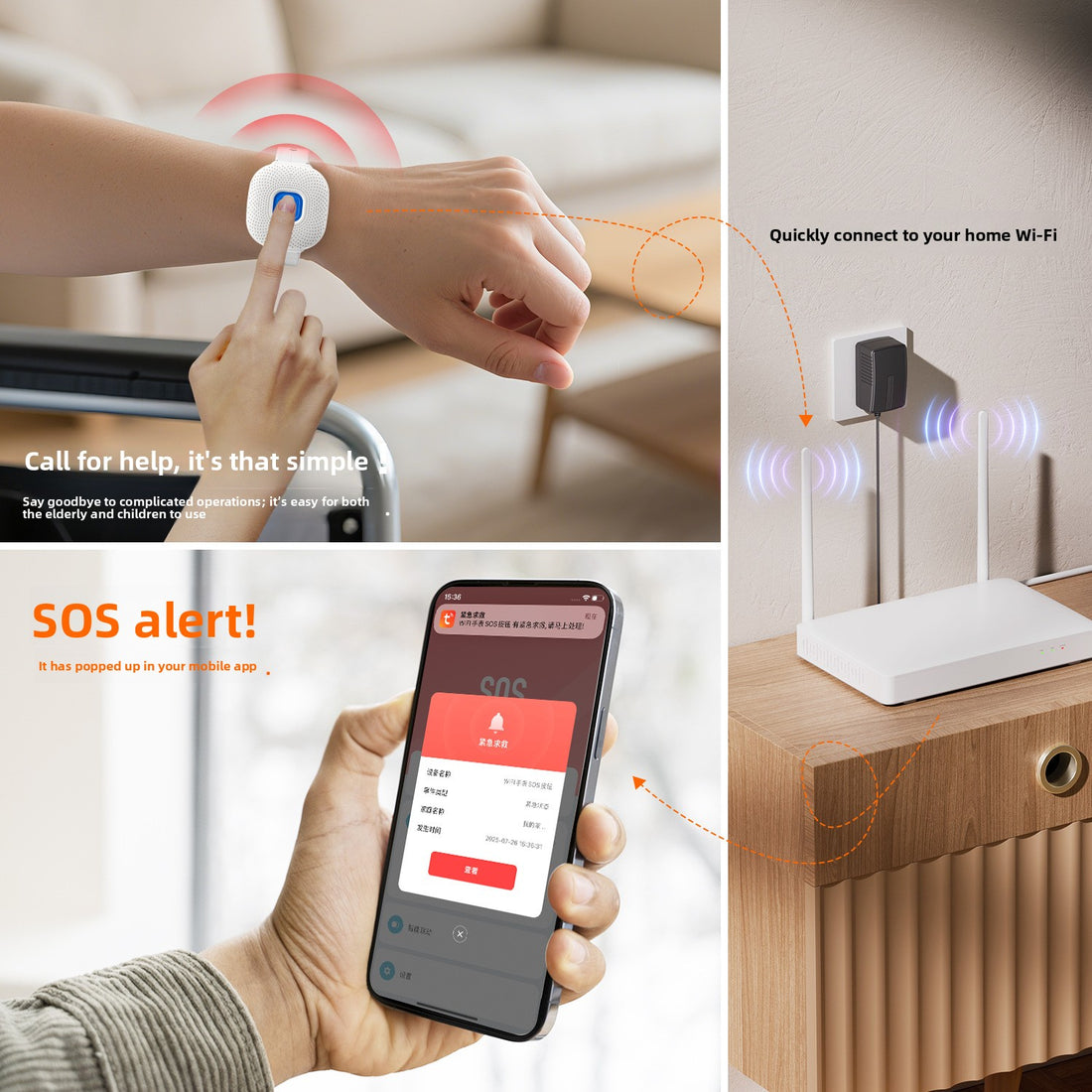 Waterproof wristband SOS call button for seniors ? one-button emergency call