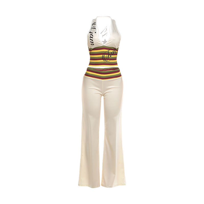 Womens V-neck Crop Top and Flared Pants Set