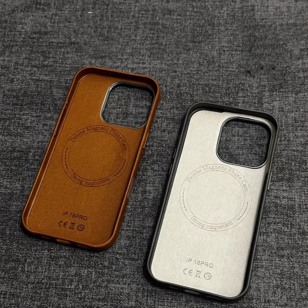 Genuine Leather Magnetic Shockproof Phone Case for iPhone 13 14 15 16 17 18 Series