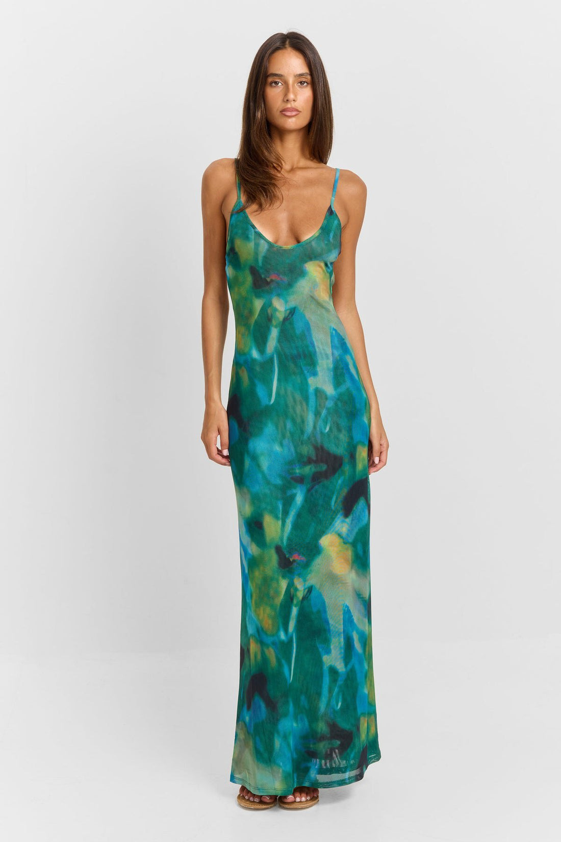 Women's Abstract Print U-Neck Backless Fishtail Hem Dress