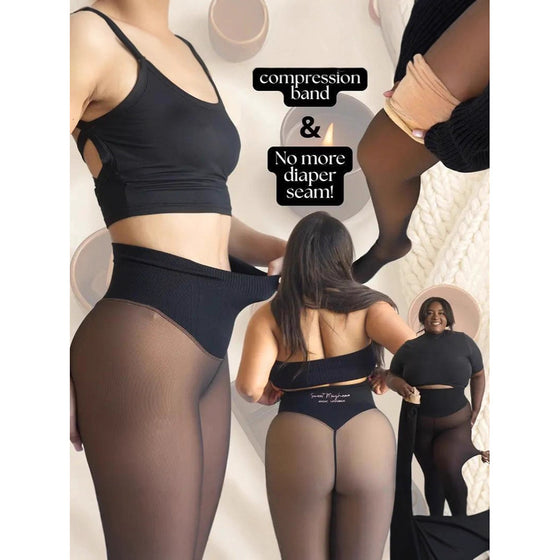 Women's fleece-lined sheer-look tights with feet, photo 2