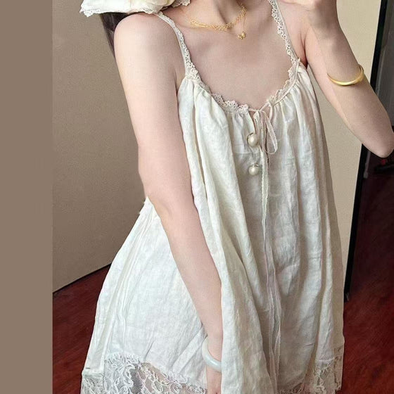 Women's Lace Trim Sleeveless Nightgown Summer Loose Home Dress
