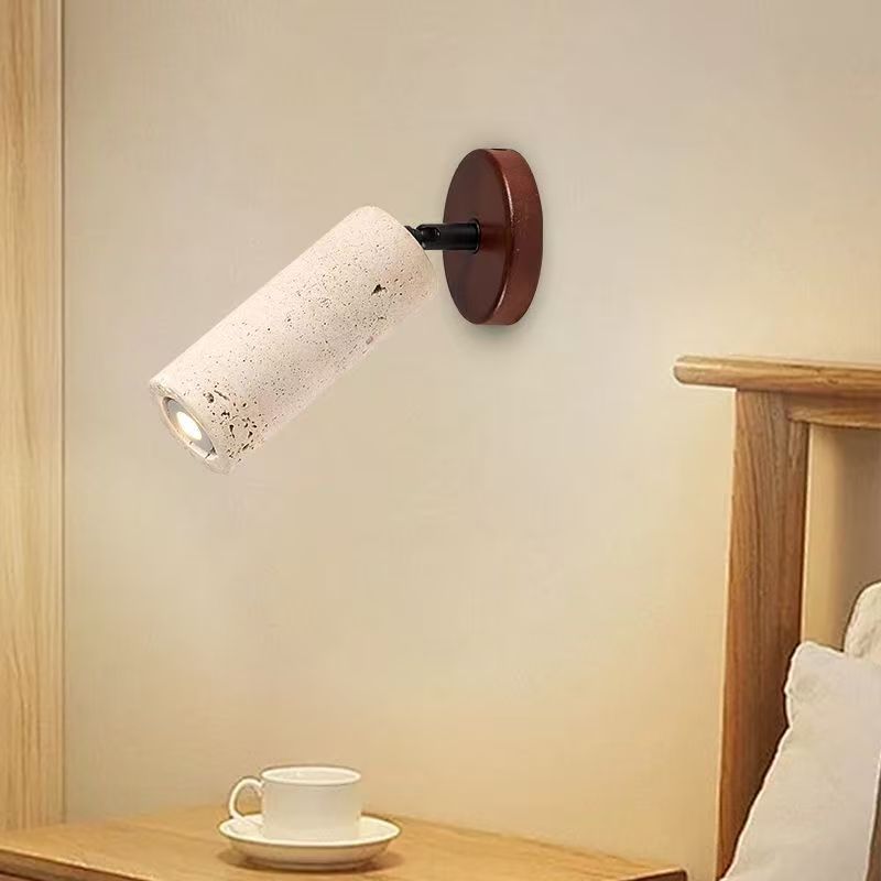 Wabi-Sabi Style Cave Stone Wall Lamp Wooden Body LED Warm Light Fixture for Hotel Bedroom Restaurant