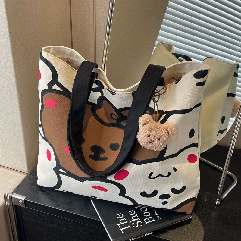Casual Large Capacity Cartoon Bear Canvas Shoulder Tote Bag