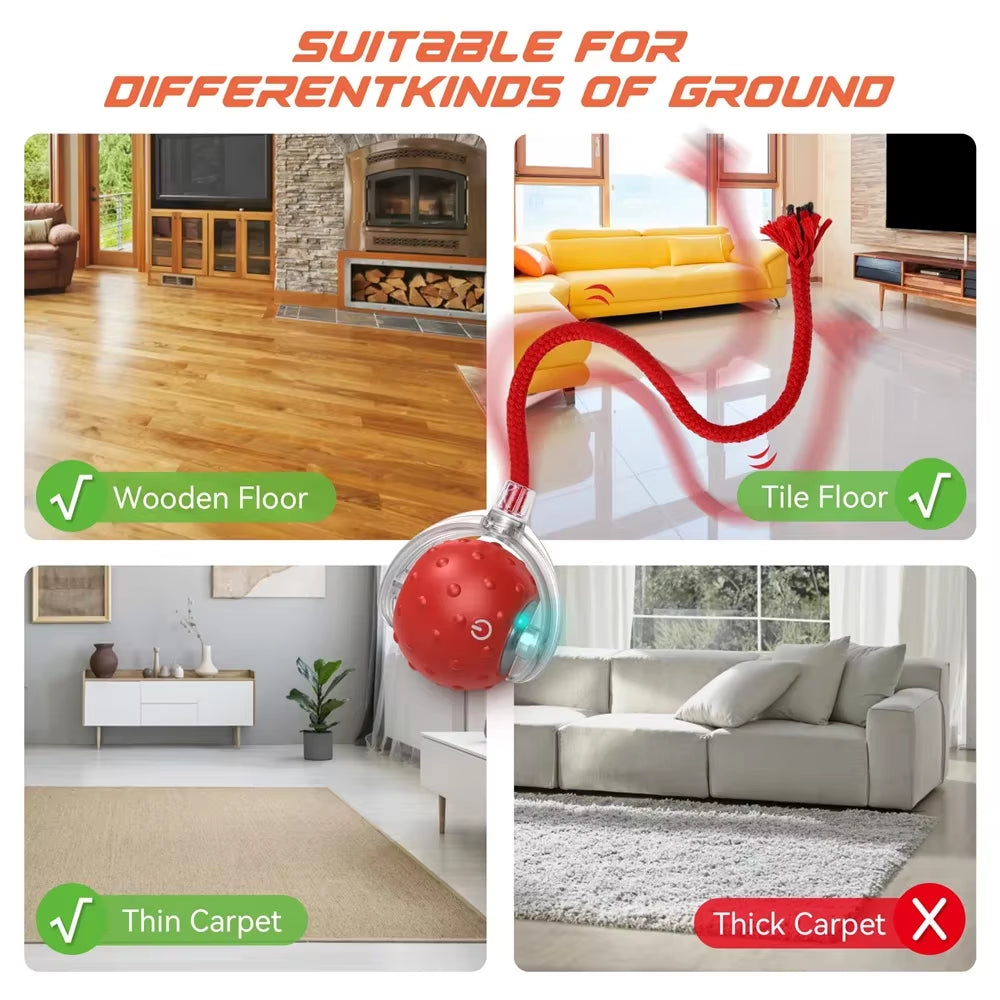 Interactive Cat Toy Ball USB Rechargeable Motion Activated Automatic Ball Waving Tail with Bird Chirp Sound for Indoor Cats