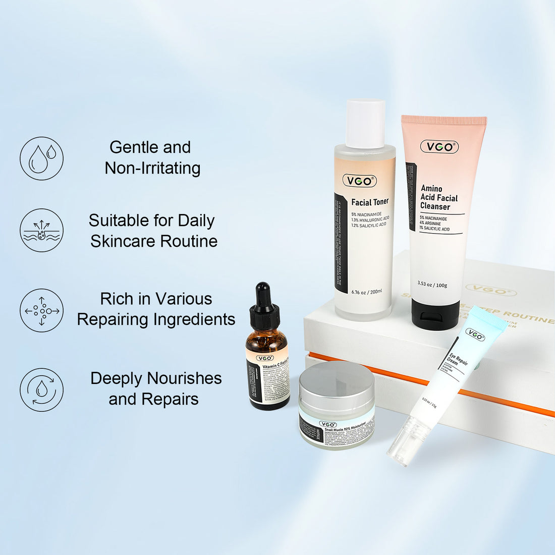 5-Step Skincare Routine Set, full set flatlay