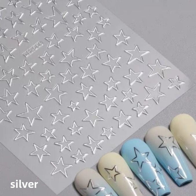 Five-Pointed Star Nail Stickers in White, Black, Gold, Silver, image 8 of 8