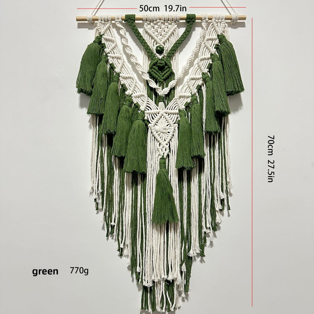 Bohemian-style hand-woven cotton rope fringed tapestry