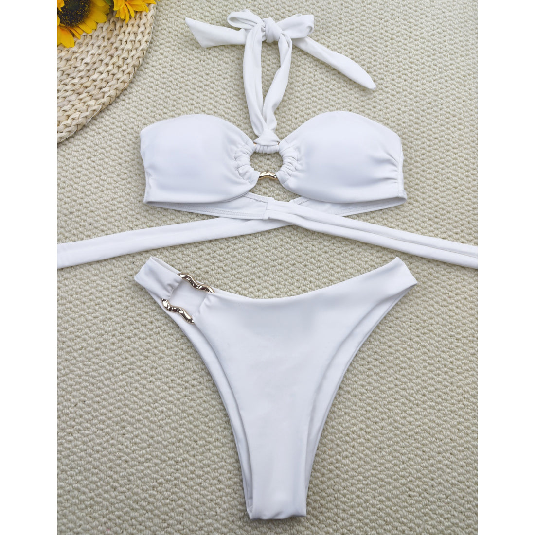 Women Split Lace-Up Low Waist Bikini Swimsuit Set