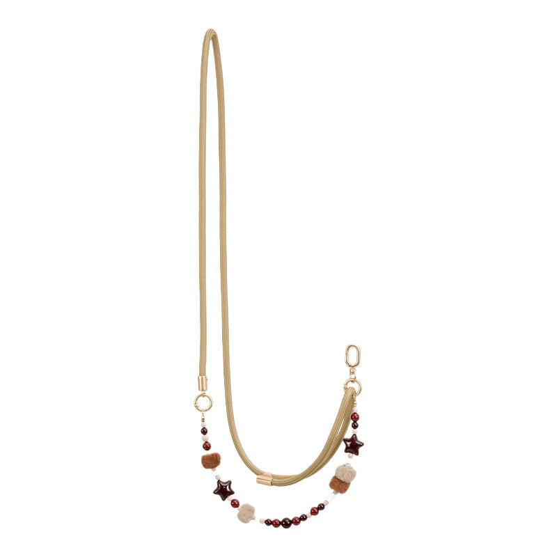 Furry Beaded Phone Strap Long Crossbody Neck Anti-Loss Chain