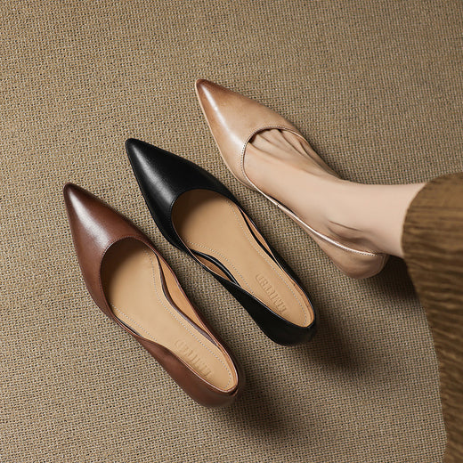Women Genuine Leather Mid Heel Shoes
