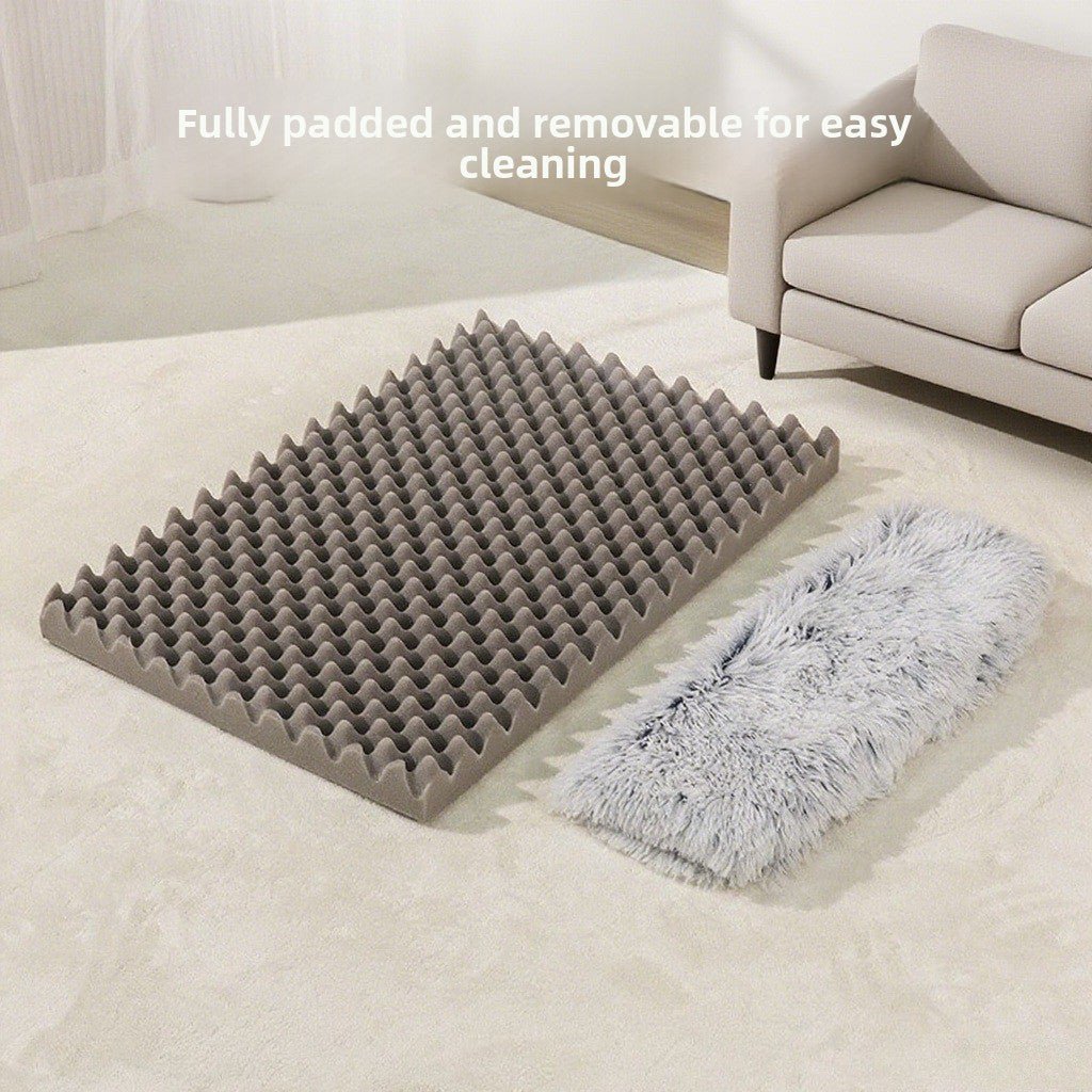 Square plush pet bed mat with raised edges, photo 4